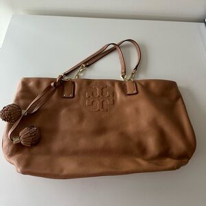 Tory Burch Leather Tassle Tote Bag - Caramel Brown